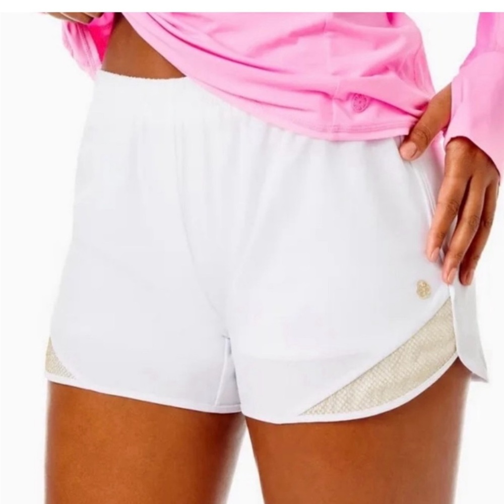 Lilly Pulitzer White Athletic Shorts with Gold Accent